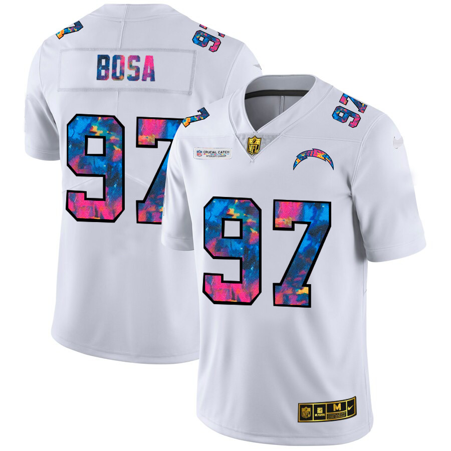 Personalized Los Angeles Chargers #97 Joey Bosa Men’s White Multi-Color 2020 NFL Crucial Catch Limited NFL Jersey