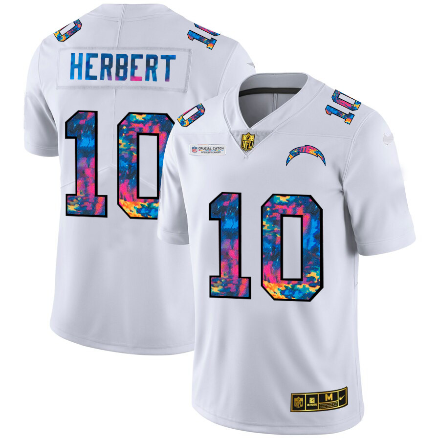 Personalized Los Angeles Chargers #10 Justin Herbert Men’s White Multi-Color 2020 NFL Crucial Catch Limited NFL Jersey