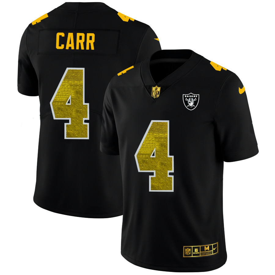 Personalized Las Vegas Raiders #4 Derek Carr Men’s Black Golden Sequin Limited NFL Jersey