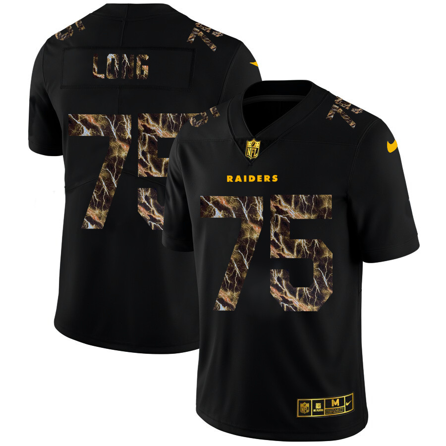 Personalized Las Vegas Raiders #75 Howie Long Men’s Black Flocked Lightning Limited NFL Jersey