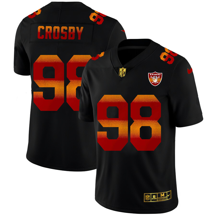 Personalized Las Vegas Raiders #98 Maxx Crosby Men’s Black Red Orange Stripe Limited NFL Jersey