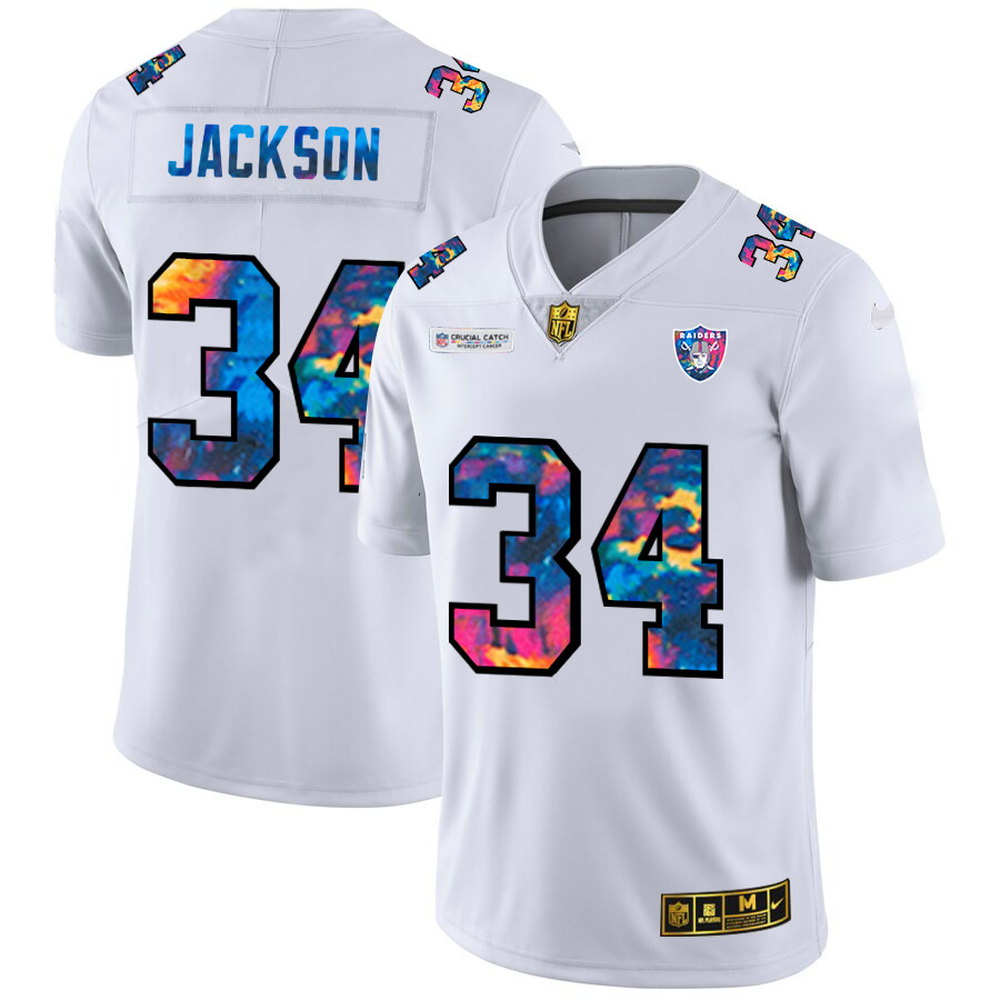Personalized Las Vegas Raiders #34 Bo Jackson Men’s White Multi-Color 2020 NFL Crucial Catch Limited NFL Jersey
