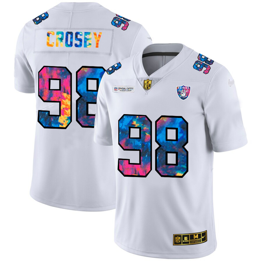 Personalized Las Vegas Raiders #98 Maxx Crosby Men’s White Multi-Color 2020 NFL Crucial Catch Limited NFL Jersey