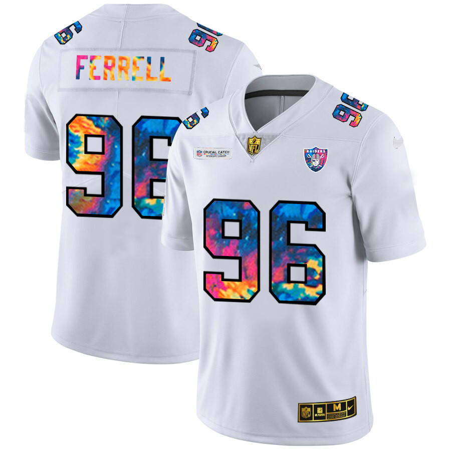 Personalized Las Vegas Raiders #96 Clelin Ferrell Men’s White Multi-Color 2020 NFL Crucial Catch Limited NFL Jersey