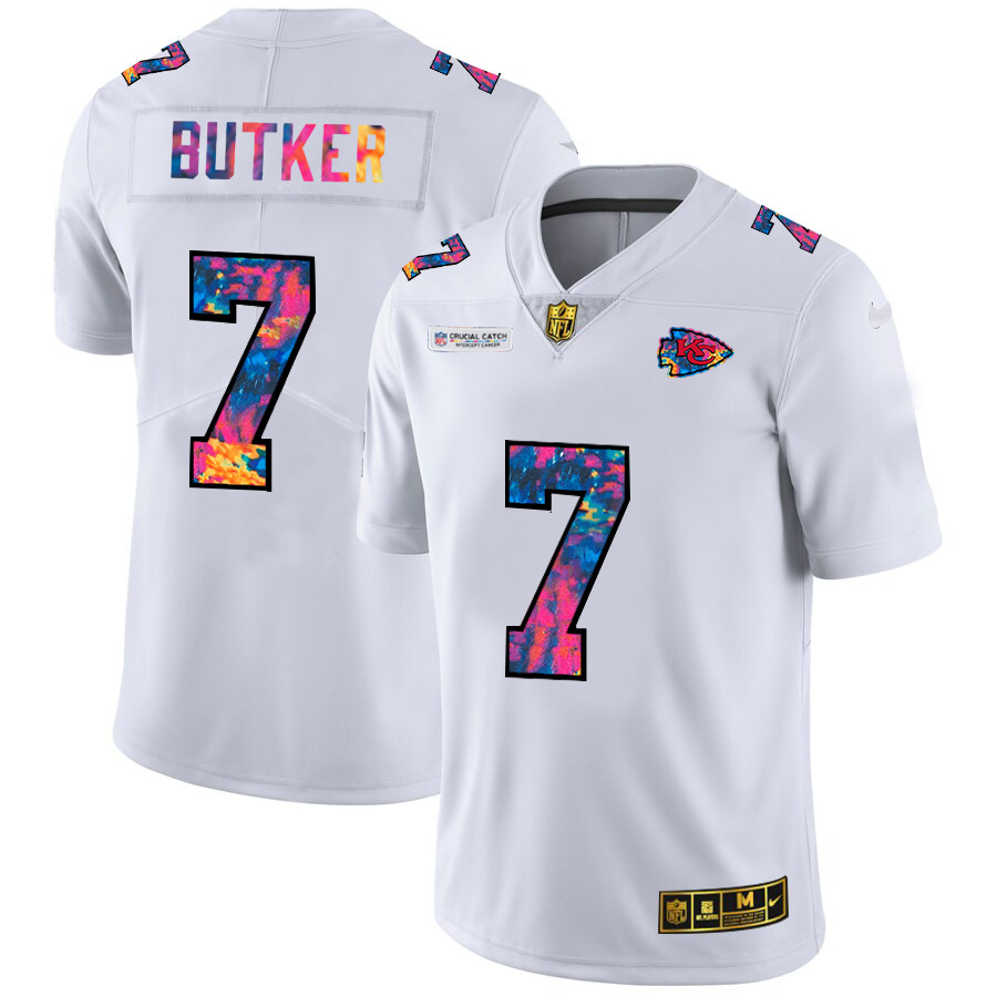 Personalized Kansas City Chiefs #7 Harrison Butker Men’s White Multi-Color 2020 NFL Crucial Catch Limited NFL Jersey