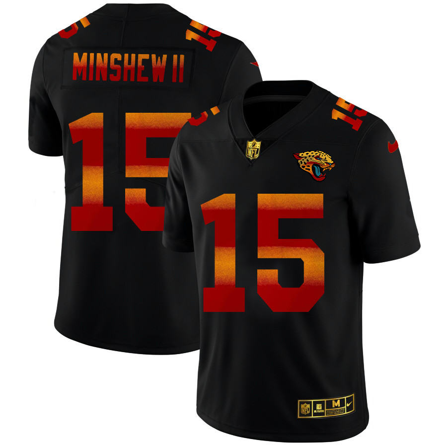 Personalized Jacksonville Jaguars #15 Gardner Minshew II Men’s Black Red Orange Stripe Limited NFL Jersey