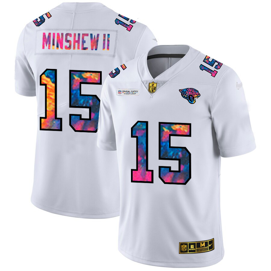 Personalized Jacksonville Jaguars #15 Gardner Minshew II Men’s White Multi-Color 2020 NFL Crucial Catch Limited NFL Jersey