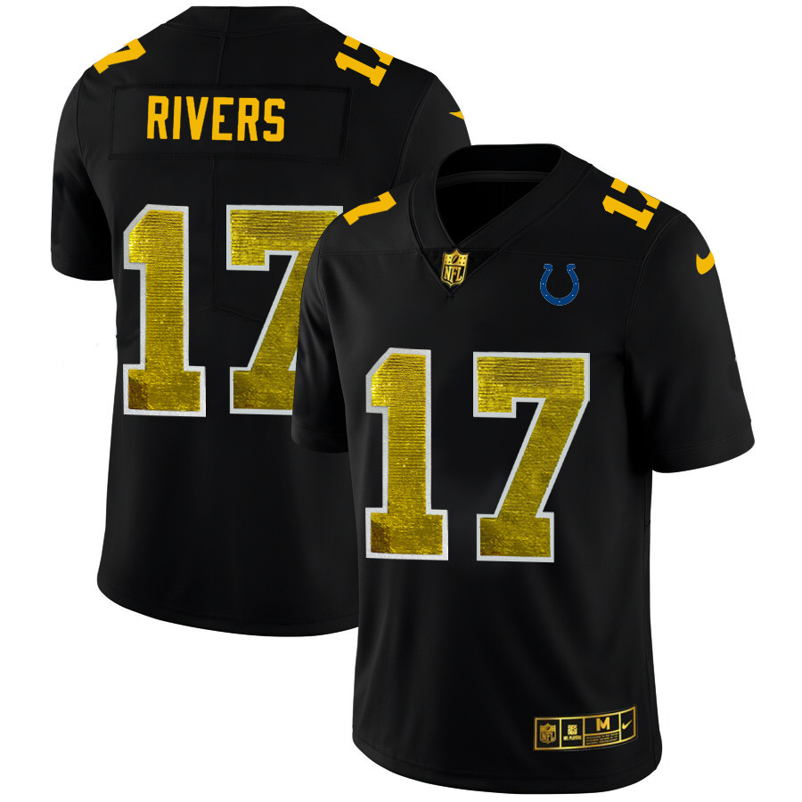 Personalized Indianapolis Colts #17 Philip Rivers Men’s Black Golden Sequin Limited NFL Jersey