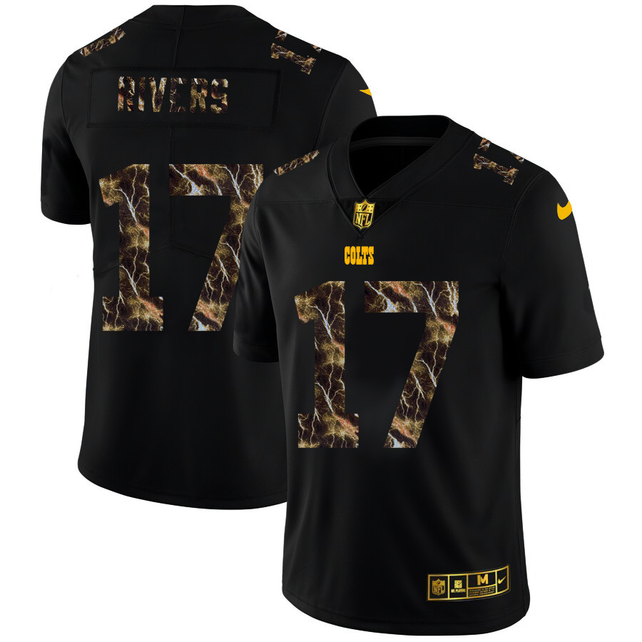 Personalized Indianapolis Colts #17 Philip Rivers Men’s Black Flocked Lightning Limited NFL Jersey