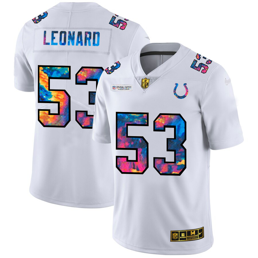 Personalized Indianapolis Colts #53 Darius Leonard Men’s White Multi-Color 2020 NFL Crucial Catch Limited NFL Jersey