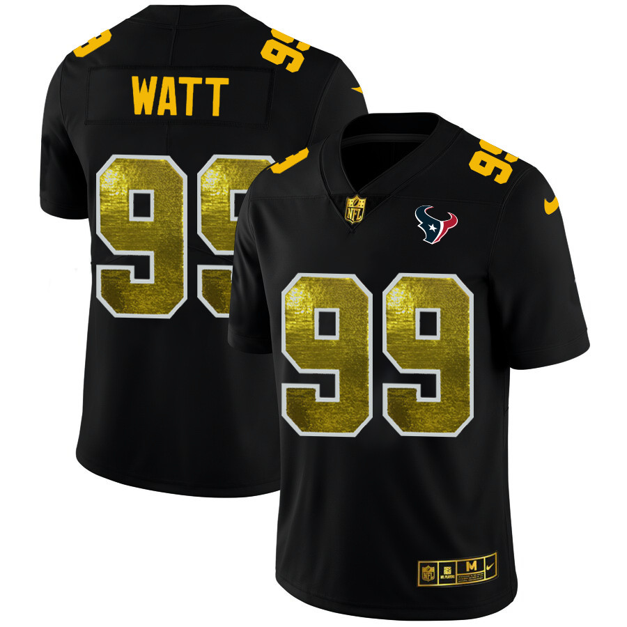 Personalized Houston Texans #99 J.J. Watt Men’s Black Golden Sequin Limited NFL Jersey