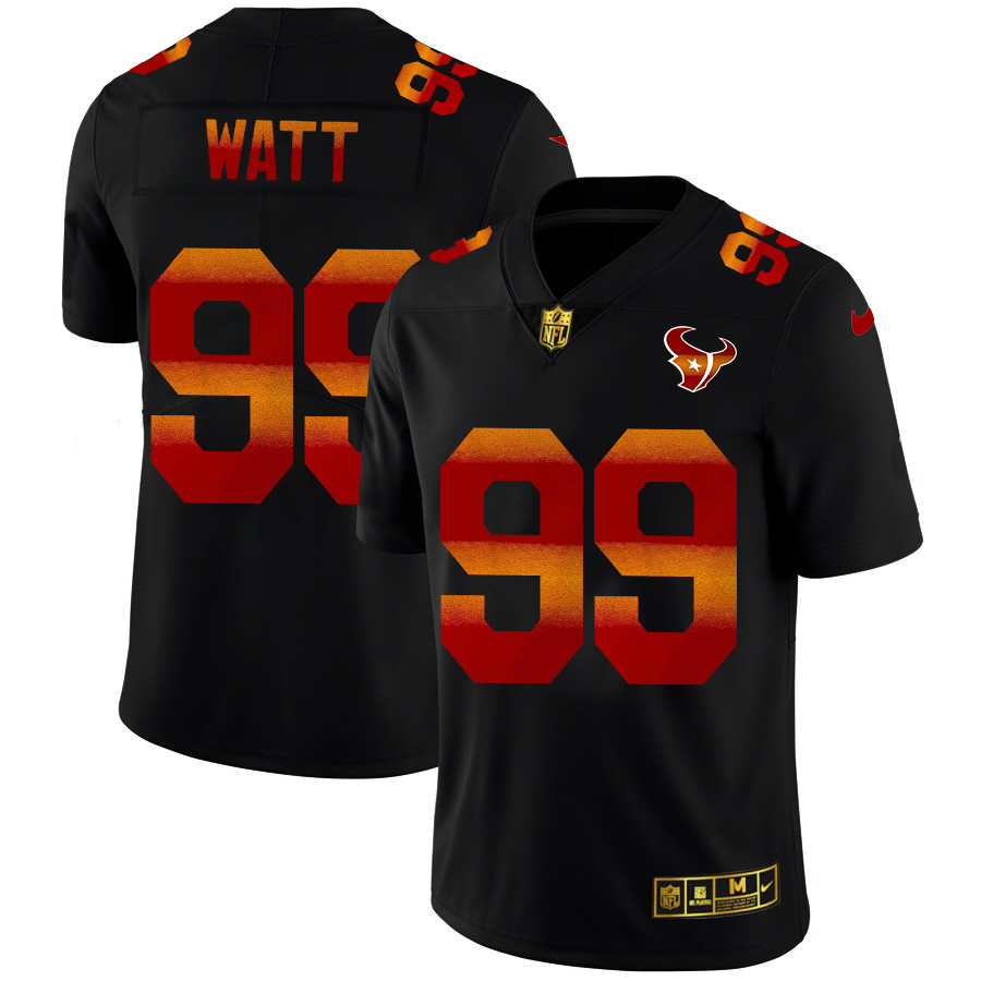 Personalized Houston Texans #99 J.J. Watt Men’s Black Red Orange Stripe Limited NFL Jersey
