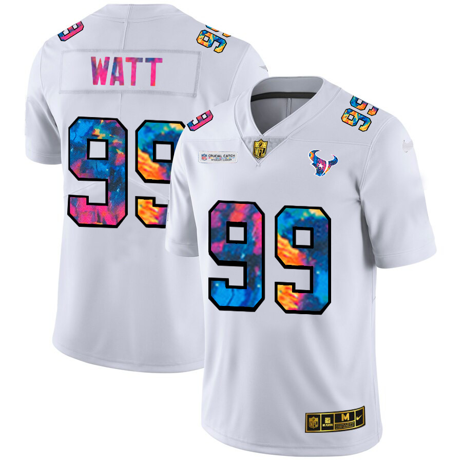 Personalized Houston Texans #99 J.J. Watt Men’s White Multi-Color 2020 NFL Crucial Catch Limited NFL Jersey