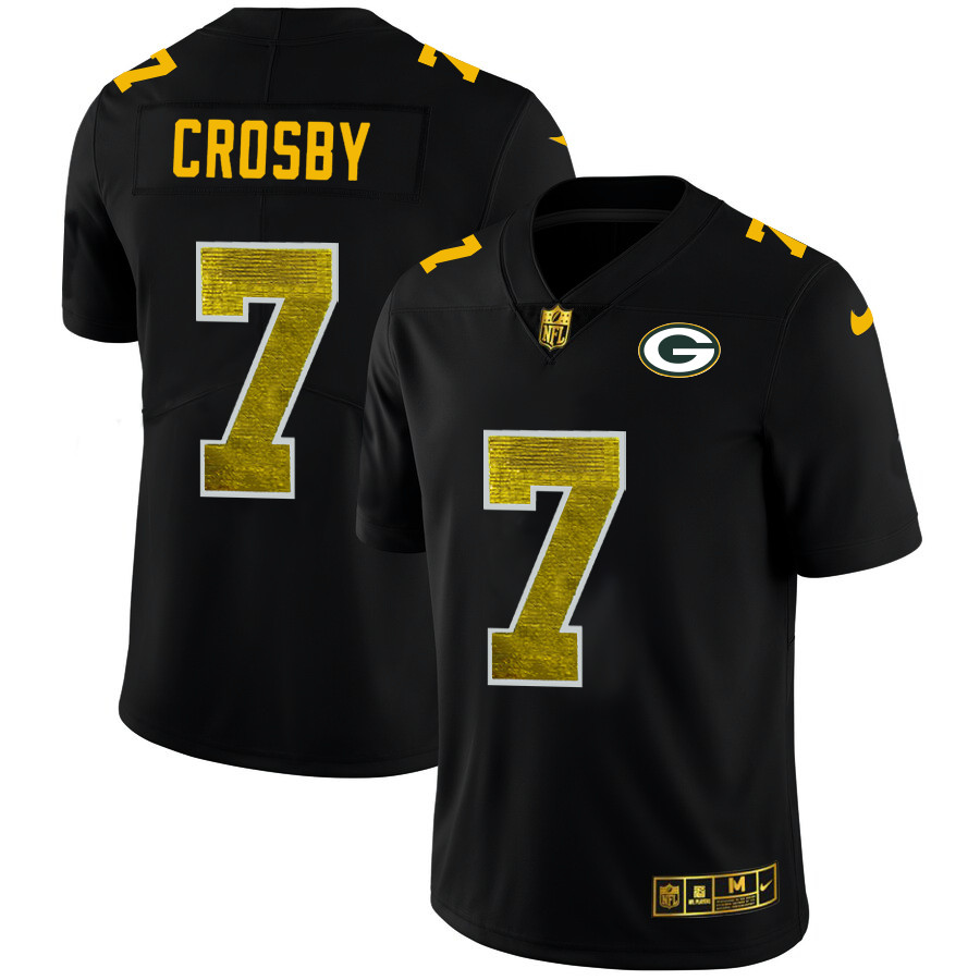 Personalized Green Bay Packers #7 Mason Crosby Men’s Black Golden Sequin Limited NFL Jersey