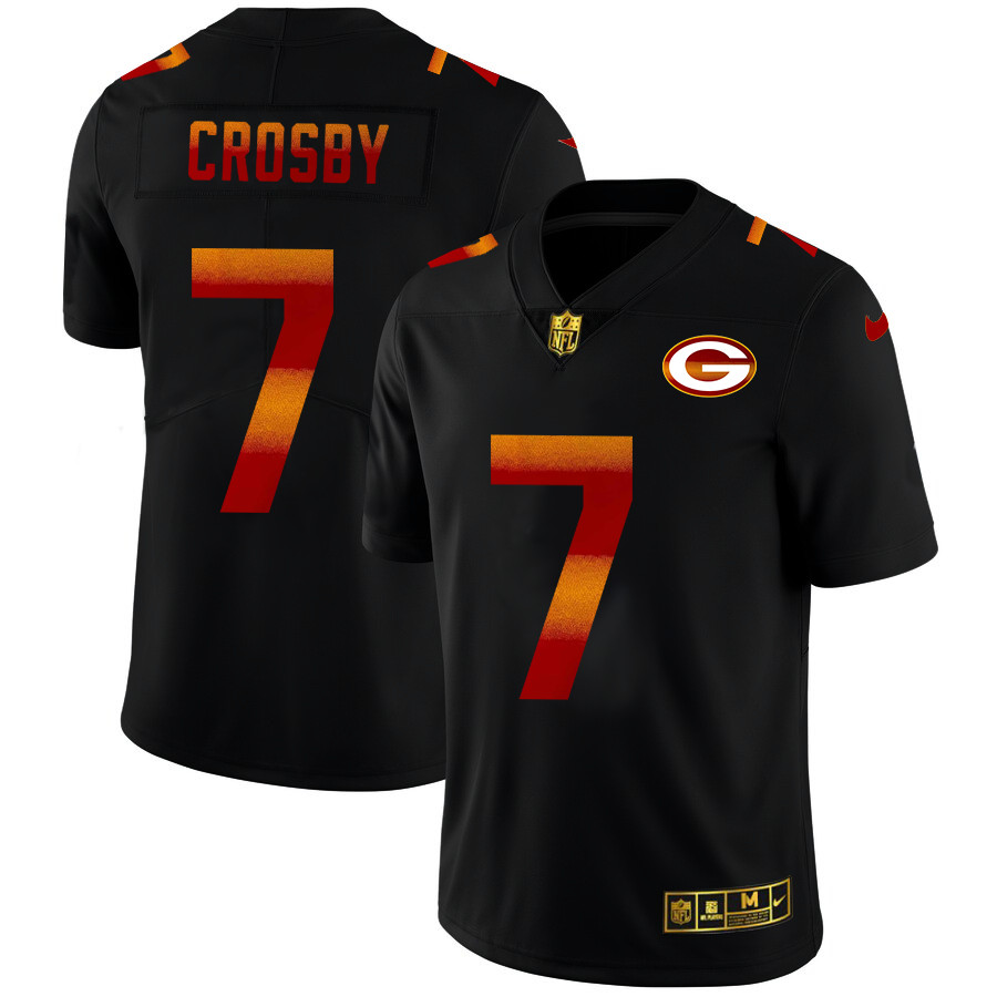 Personalized Green Bay Packers #7 Mason Crosby Men’s Black Red Orange Stripe Limited NFL Jersey