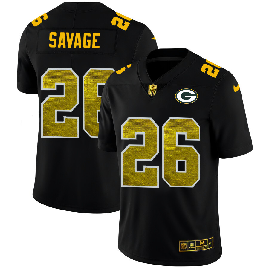 Personalized Green Bay Packers #26 Darnell Savage Jr. Men’s Black Golden Sequin Limited NFL Jersey