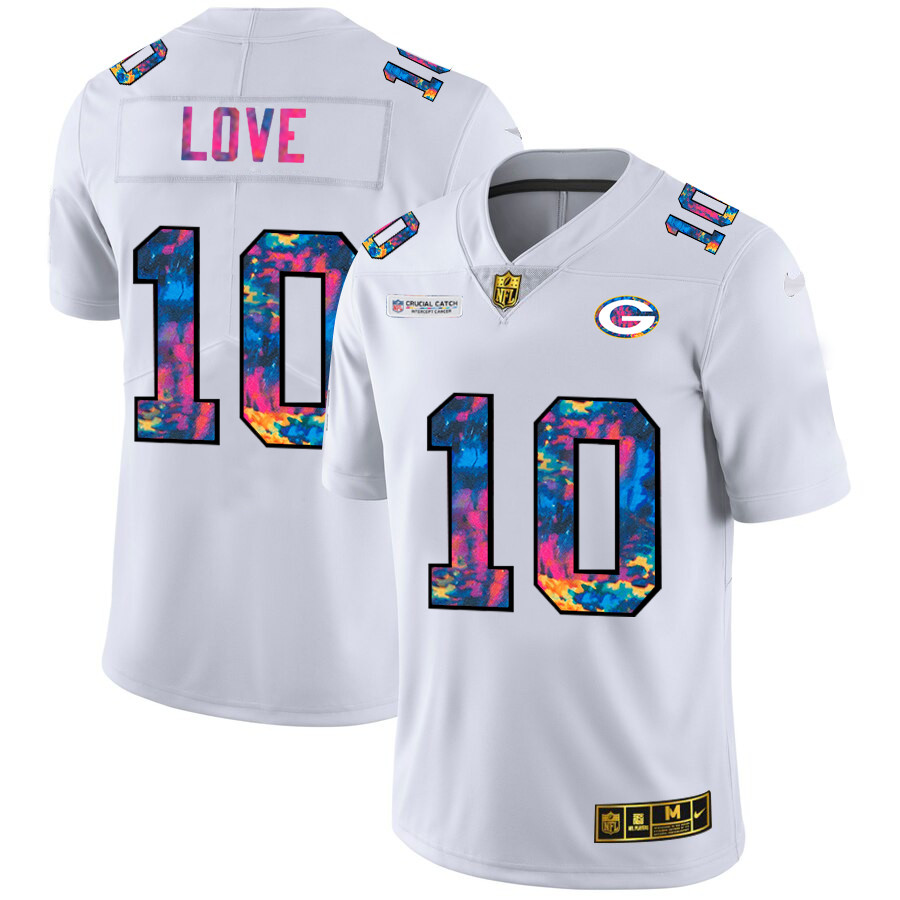 Personalized Green Bay Packers #10 Jordan Love Men’s White Multi-Color 2020 NFL Crucial Catch Limited NFL Jersey