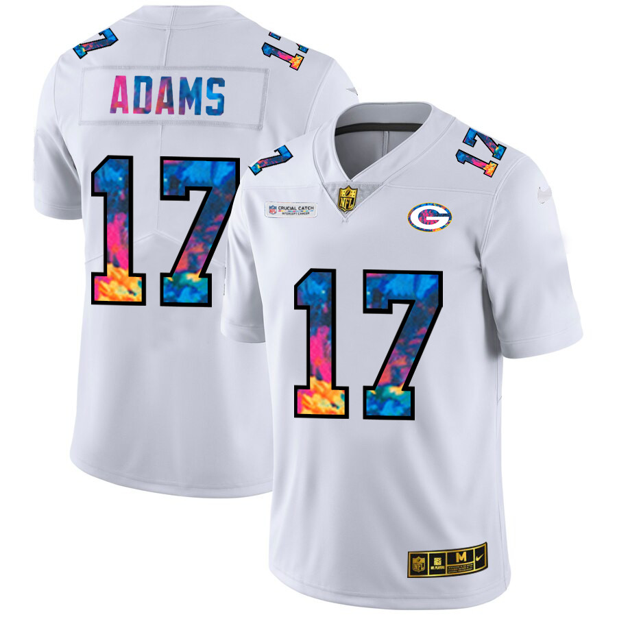 Personalized Green Bay Packers #17 Davante Adams Men’s White Multi-Color 2020 NFL Crucial Catch Limited NFL Jersey