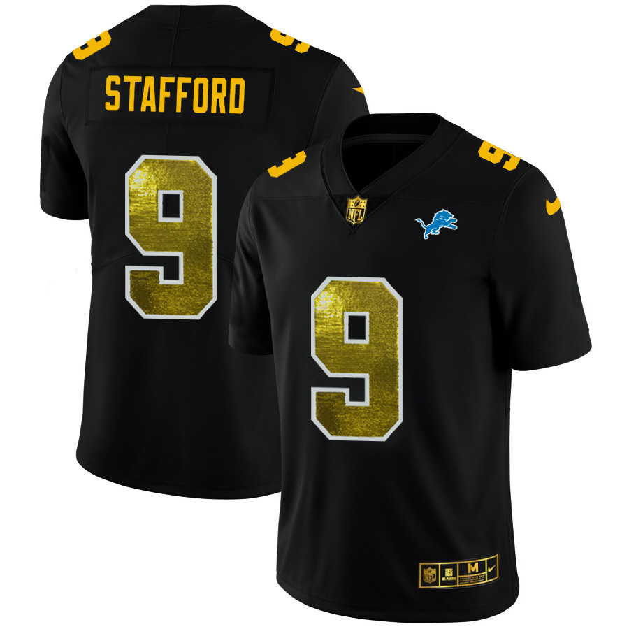 Personalized Detroit Lions #9 Matthew Stafford Men’s Black Golden Sequin Limited NFL Jersey