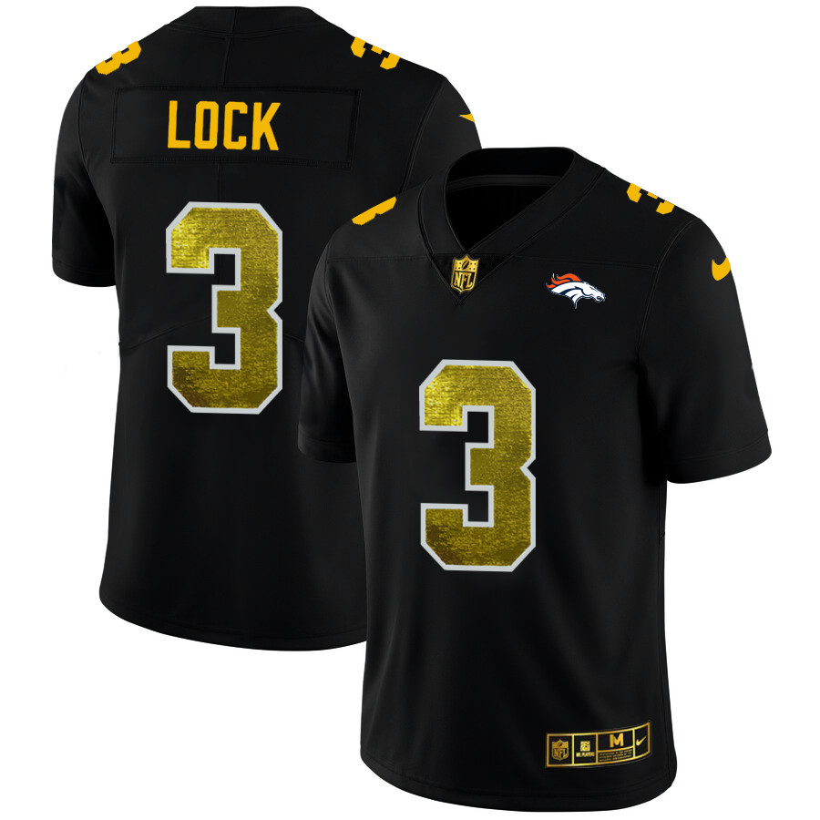 Personalized Denver Broncos #3 Drew Lock Men’s Black Golden Sequin Limited NFL Jersey