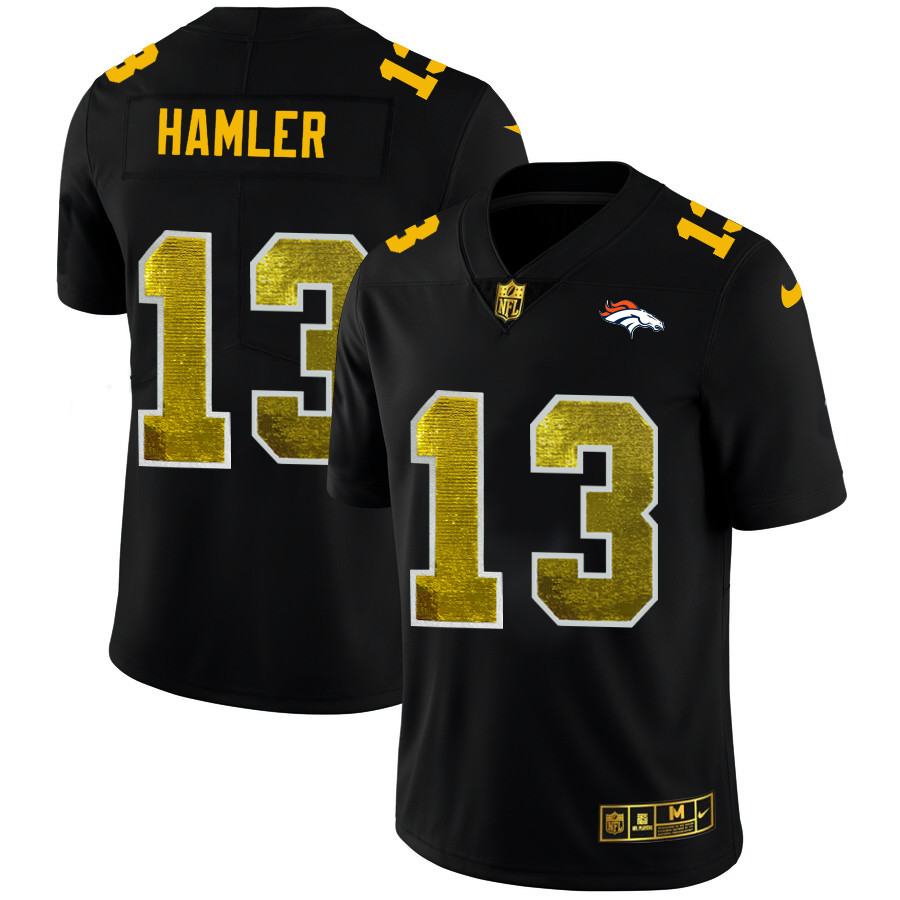 Personalized Denver Broncos #13 KJ Hamler Men’s Black Golden Sequin Limited NFL Jersey