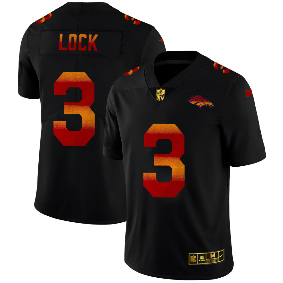 Personalized Denver Broncos #3 Drew Lock Men’s Black Red Orange Stripe Limited NFL Jersey