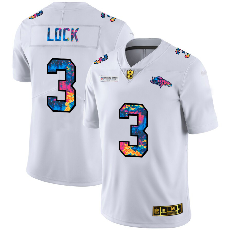 Personalized Denver Broncos #3 Drew Lock Men’s White Multi-Color 2020 NFL Crucial Catch Limited NFL Jersey