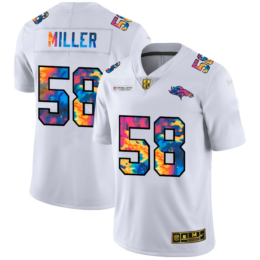 Personalized Denver Broncos #58 Von Miller Men’s White Multi-Color 2020 NFL Crucial Catch Limited NFL Jersey