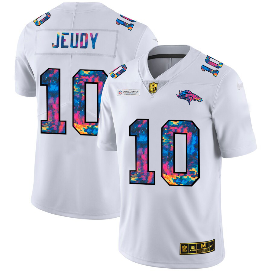 Personalized Denver Broncos #10 Jerry Jeudy Men’s White Multi-Color 2020 NFL Crucial Catch Limited NFL Jersey