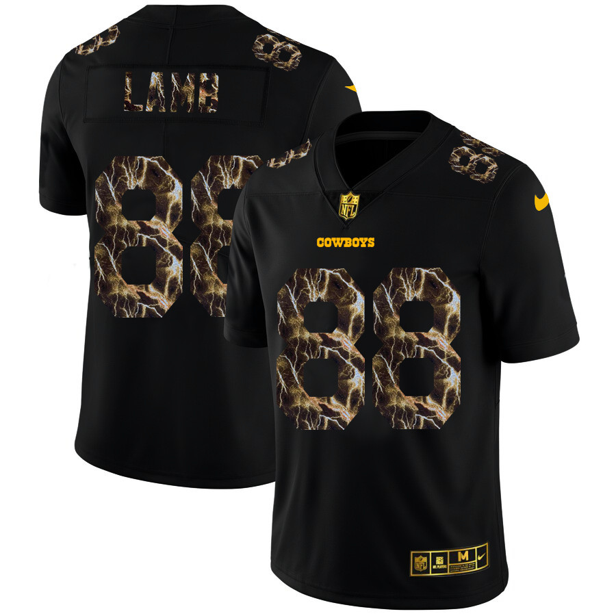 Personalized Dallas Cowboys #88 CeeDee Lamb Men’s Black Flocked Lightning Limited NFL Jersey