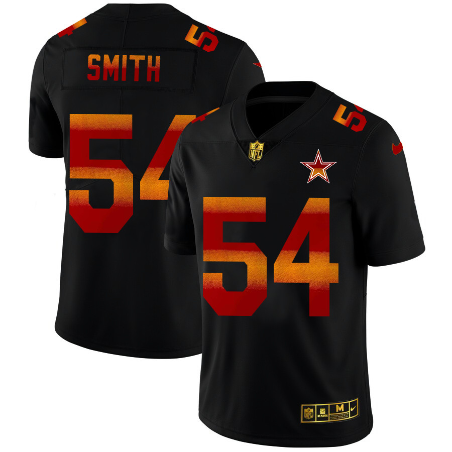 Personalized Dallas Cowboys #54 Jaylon Smith Men’s Black Red Orange Stripe Limited NFL Jersey