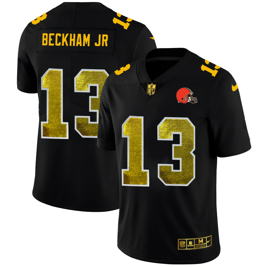 Personalized Cleveland Browns #13 Odell Beckham Jr. Men’s Black Golden Sequin Limited NFL Jersey