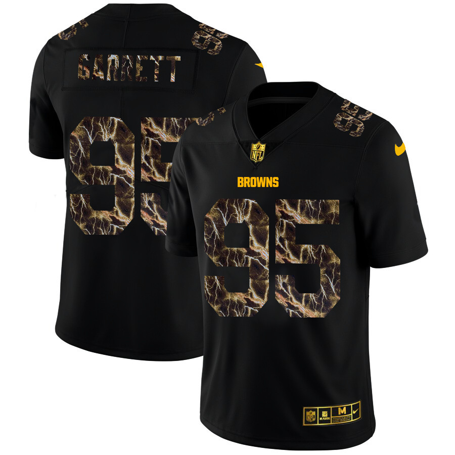 Personalized Cleveland Browns #95 Myles Garrett Men’s Black Flocked Lightning Limited NFL Jersey
