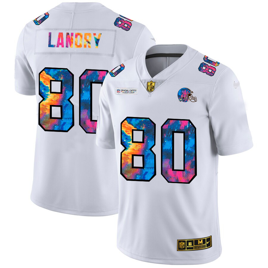 Personalized Cleveland Browns #80 Jarvis Landry Men’s White Multi-Color 2020 NFL Crucial Catch Limited NFL Jersey