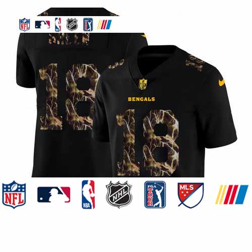 Personalized Cincinnati Bengals #18 A.J. Green Men’s Black Flocked Lightning Limited NFL Jersey