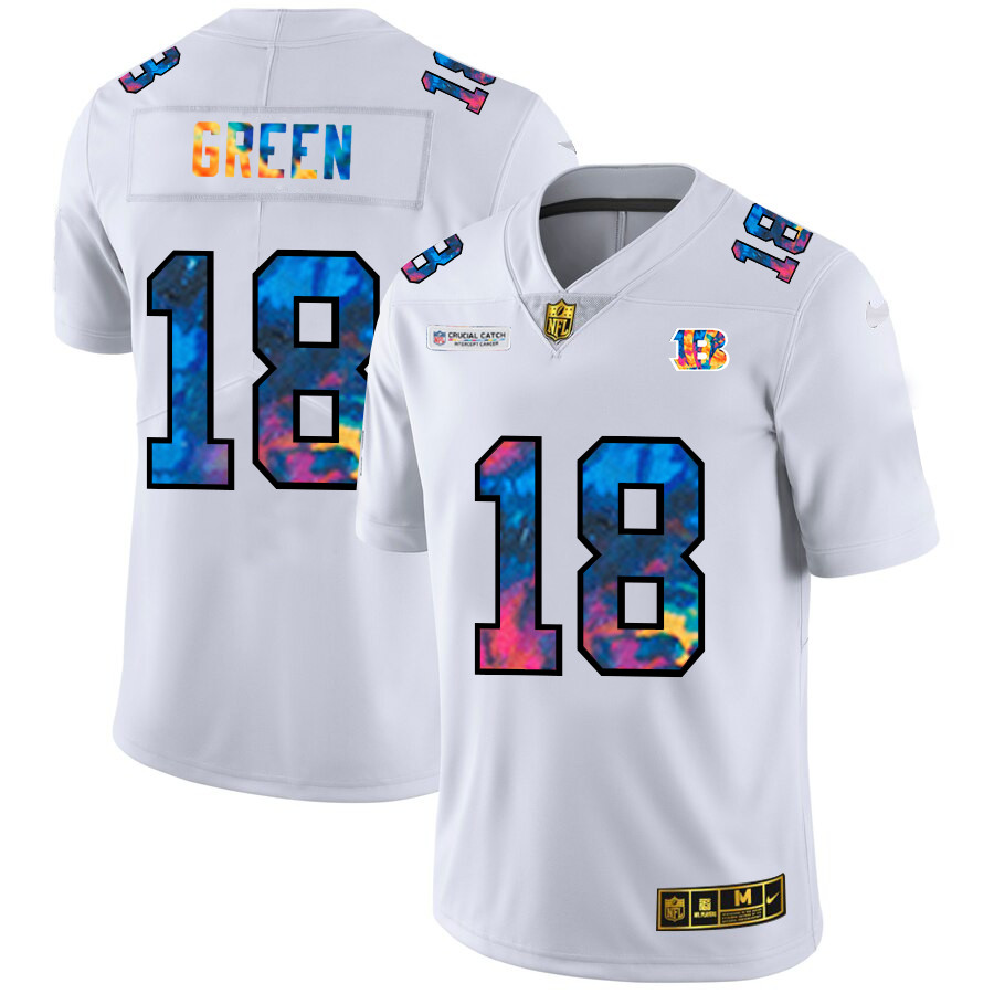 Personalized Cincinnati Bengals #18 A.J. Green Men’s White Multi-Color 2020 NFL Crucial Catch Limited NFL Jersey