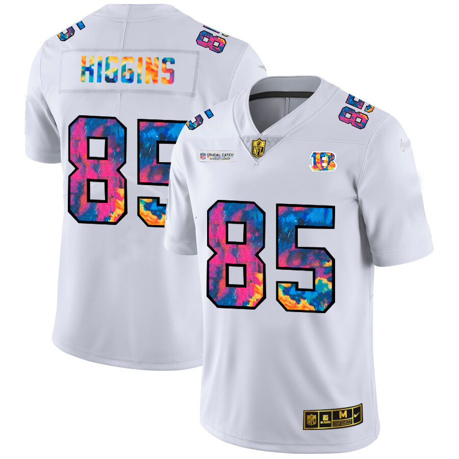 Personalized Cincinnati Bengals #85 Tee Higgins Men’s White Multi-Color 2020 NFL Crucial Catch Limited NFL Jersey