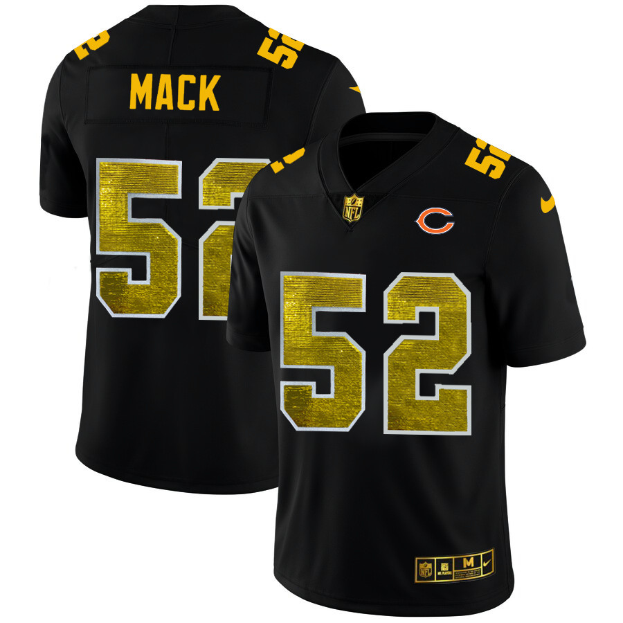 Personalized Chicago Bears #52 Khalil Mack Men’s Black Golden Sequin Limited NFL Jersey