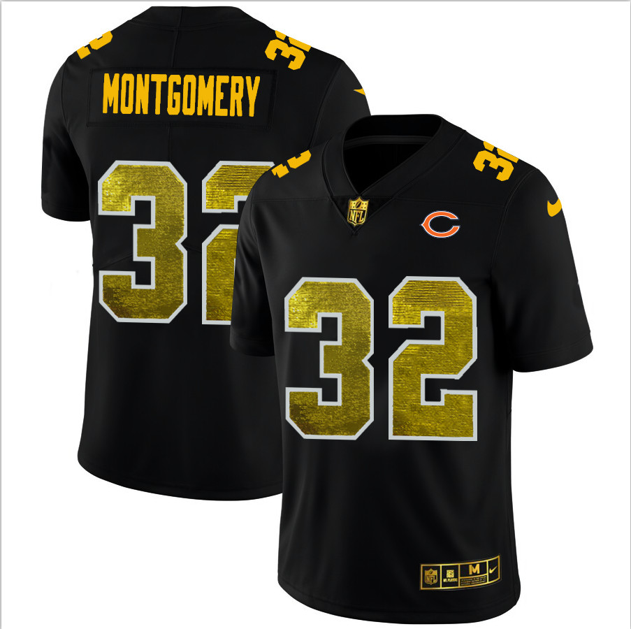 Personalized Chicago Bears #32 David Montgomery Men’s Black Golden Sequin Limited NFL Jersey