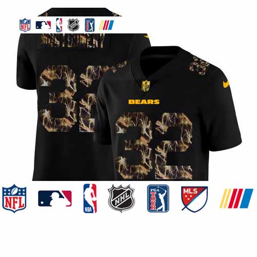 Personalized Chicago Bears #32 David Montgomery Men’s Black Flocked Lightning Limited NFL Jersey