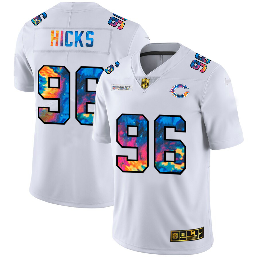 Personalized Chicago Bears #96 Akiem Hicks Men’s White Multi-Color 2020 NFL Crucial Catch Limited NFL Jersey