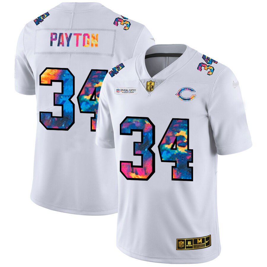 Personalized Chicago Bears #34 Walter Payton Men’s White Multi-Color 2020 NFL Crucial Catch Limited NFL Jersey