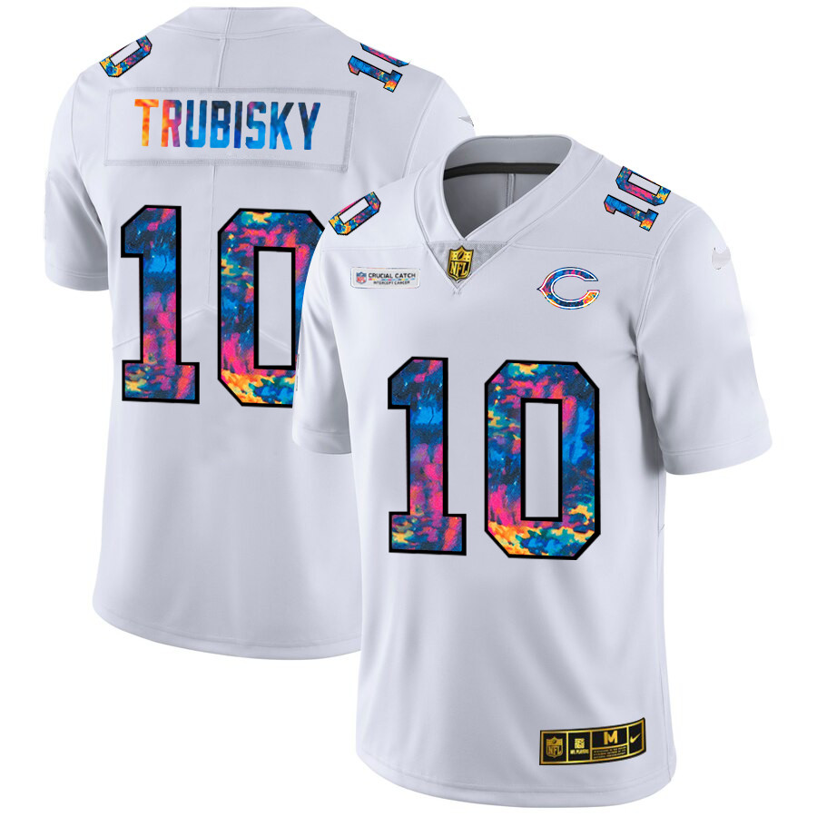Personalized Chicago Bears #10 Mitchell Trubisky Men’s White Multi-Color 2020 NFL Crucial Catch Limited NFL Jersey