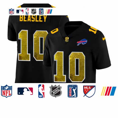 Personalized Buffalo Bills #10 Cole Beasley Men’s Black Golden Sequin Limited NFL Jersey