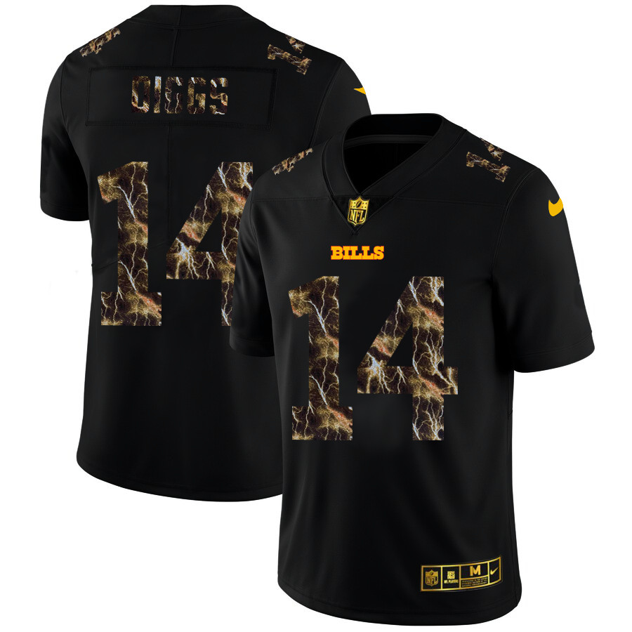 Personalized Buffalo Bills #14 Stefon Diggs Men’s Black Flocked Lightning Limited NFL Jersey