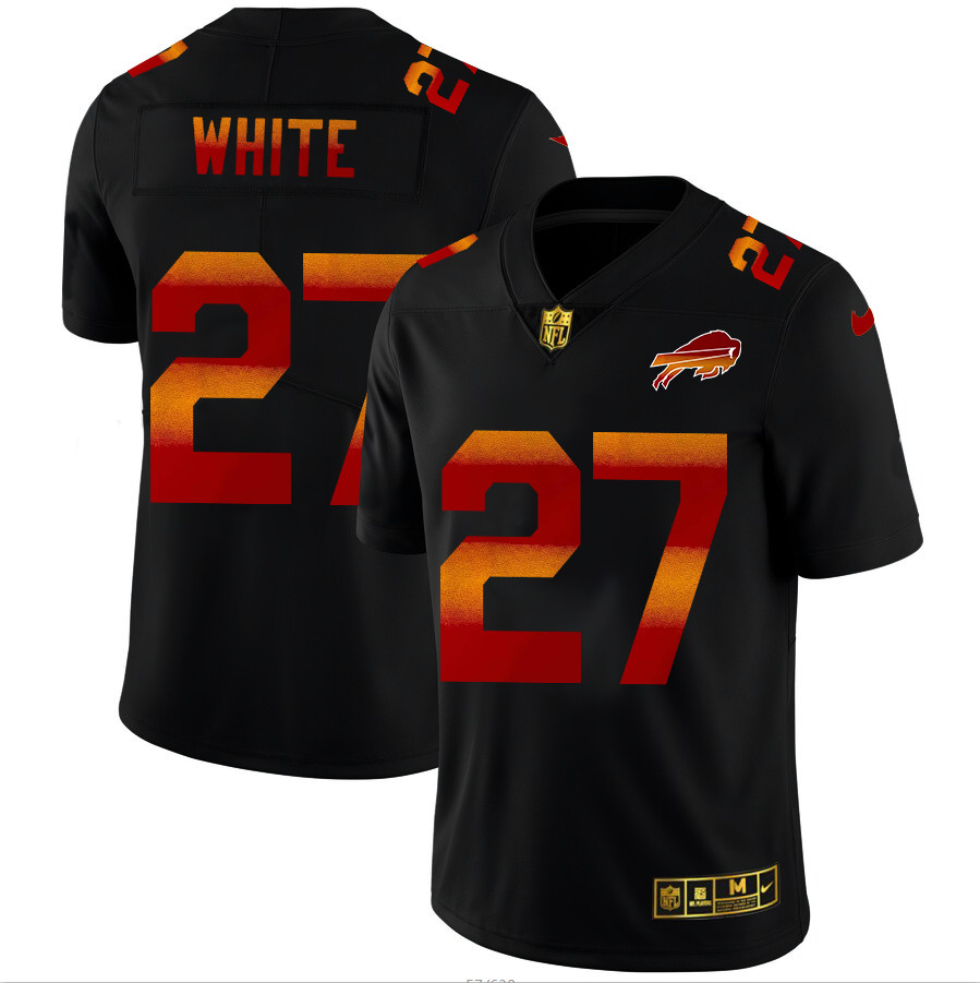 Personalized Buffalo Bills #27 Tre’Davious White Men’s Black Red Orange Stripe Limited NFL Jersey