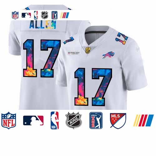 Personalized Buffalo Bills #17 Josh Allen Men’s White Multi-Color 2020 NFL Crucial Catch Limited NFL Jersey