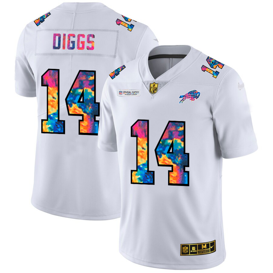 Personalized Buffalo Bills #14 Stefon Diggs Men’s White Multi-Color 2020 NFL Crucial Catch Limited NFL Jersey