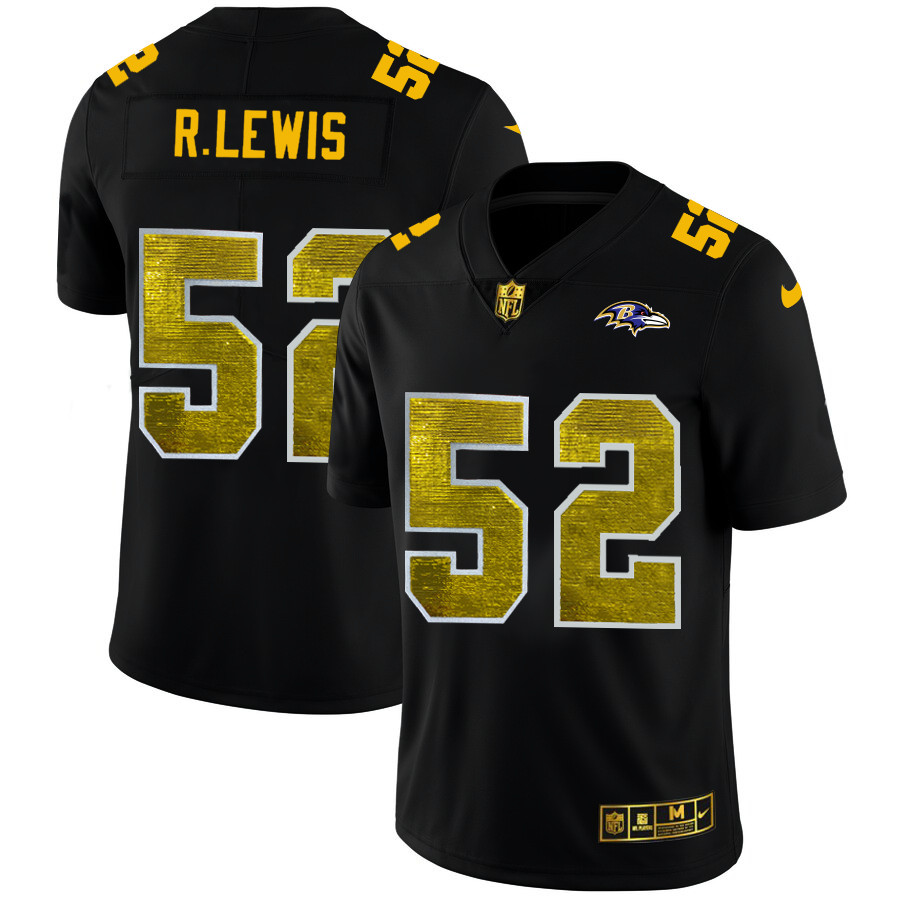 Personalized Baltimore Ravens #52 Ray Lewis Men’s Black Golden Sequin Limited NFL Jersey
