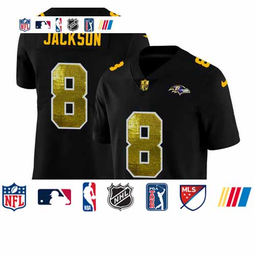 Personalized Baltimore Ravens #8 Lamar Jackson Men’s Black Golden Sequin Limited NFL Jersey